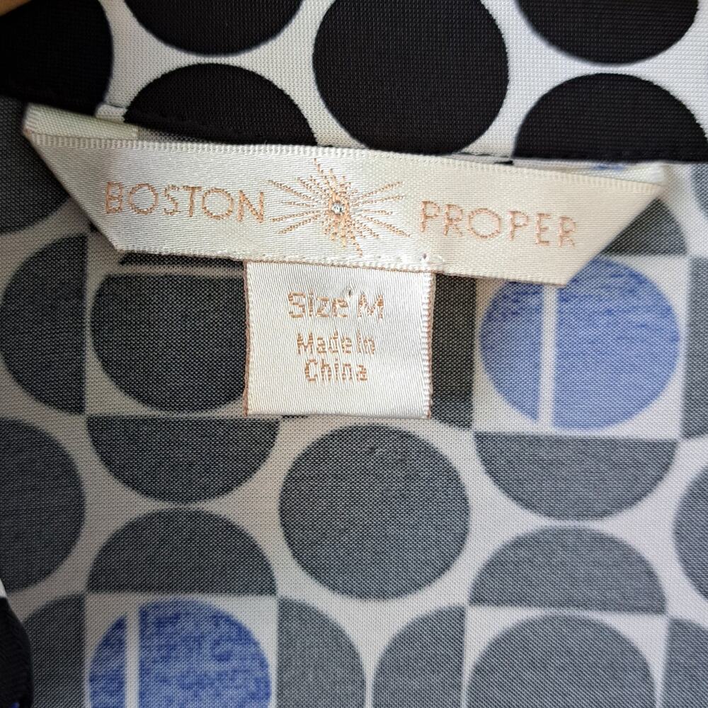 BOSTON PROPER Jersey Midi Wrap Dress Size Medium Black Blue Dot Long Sleeve - Picture 5 of 7